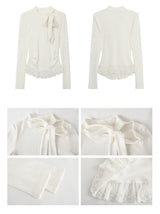 half turtleneck strap lace frill long-sleeve t-shirt