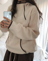 Hamong Diagonal Zipper High-Neck Fleece Hood