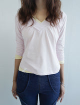 Shirring V-neck Top -Pink