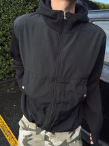 Slit CP color block hooded zip-up 3C