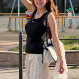 リブジャージーレタリングノースリーブTシャツ