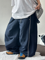 PIPING NYLON BALLOON WIDE LONG PANTS 🫐💙🖤🩶3COLOR