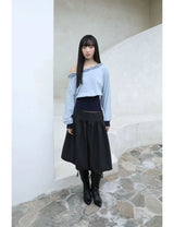 OFF-SHOULDER RUFFLE TOP(BLUE)