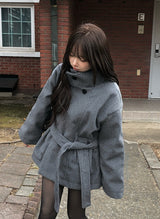 [2oz Quilting] フィラハイネックウールベルトハーフコート