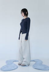 BUTTON RIBBED CARDIGAN NAVY