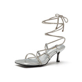 Gliter Strap Sandal Heel(Silver)