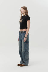 MELTING CHERRY PRINTED CROP T-SHIRT - BLACK