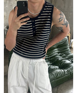 [S/S] Stripe henry neck sleeveless(3color)