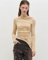 One Shoulder Draped Jersey Top _ BEIGE