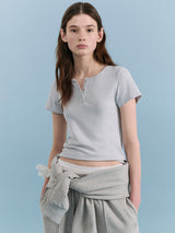 NUBASIC ヘンリーネック Tシャツ ライトグレー