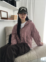 [MADE] Pained metal shirring balloon hood windbreaker two-way zip-up