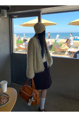 Pearl V-neck loose fit fur cardigan