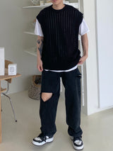 Punching knit round vest 2C