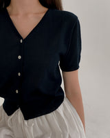 Ab linen short-sleeved cardigan