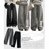 [Basic, Long/S-3XL] Itch back banding washed denim wide pants