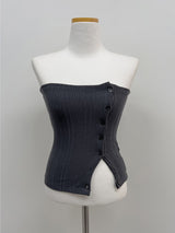 Button Ribbed Layered Tube Top