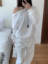 City Metal Eyelet One Off-Shoulder Brushed Sweatshirt