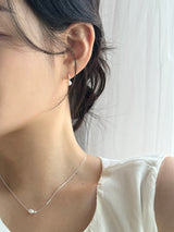 [Silver 925] 淡水パールミニボールネックレス&ピアス セット / ウエディングゲストルックデイリーシンプル シルバー