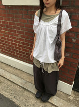 ミミュールVネックドットレイヤードオフショルダーTシャツ