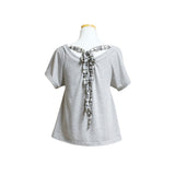 (2color) Check Back Ribbon Off-Shoulder Short Sleeve Tee