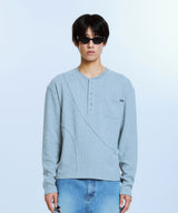 CUTOUT PANEL HENLEY T-SHIRTS (LIGHT GRAY)