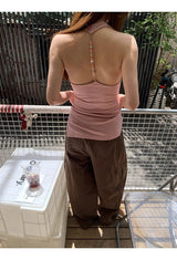 Indie pink back beads sleeveless t-shirt