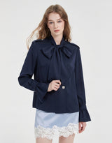 [PRE-FALL]ルーン ハイネック リボンタイ フレアカフ ジャケット ネイビー