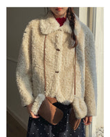 Cozy Flip-collar Fleece Short Jacket (Mitten Set)