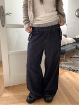 Layered banding denim pants