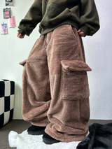 TEDDY BABY 🤎🐻🧸 OVER CARGO STRING FUR PANTS 💚🤎🖤🧡4COLOR