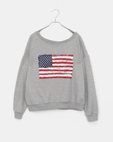 Murhit American Flag Printed One-Off Shoulder Long Sleeve Sweatshirt