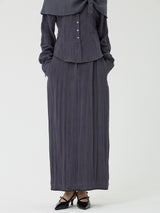 Scratch Low-Rise Long Skirt, Charcoal