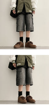 [S-2XL/Long, Basic, Short] ルーカスウォッシングカーゴワイドデニムハーフパンツ