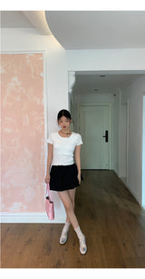 Back slit bow ribbed short sleeve tee
