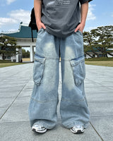 Logan Denim Cargo Pants(Light Blue)