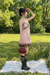 PINKBOM BLUSH LACE MINI DRESS