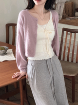 Round Loose Crop Shaggy Knit Cardigan (6color)