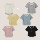 ルーズスリムフィット💫カラーリングレイヤードUネックシャーリングボタンデイリーTシャツ(6 colors)