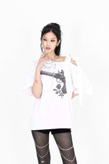 リボンローズピストルTシャツ #ブラック