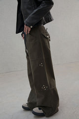 Studded pattern cotton pants