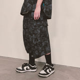 tiedye capri cargo shorts_black
