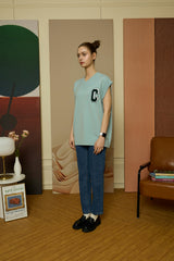 3D C Patch Sky Blue Knit Vest [Unisex]