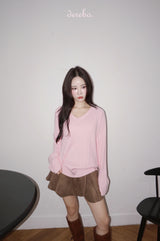 suede unbalanced brown mini skirt