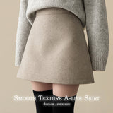  Humming Waist Banding Woolen Miniskirt