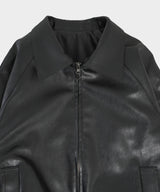 Raglan 2way zip-up leather Jacket