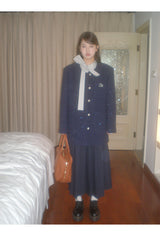 Renee Navy No Collar Round Half Coat
