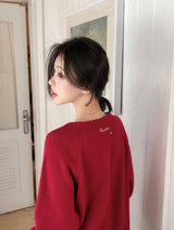 バックレタリングエンブロイダリーVネックニットカーディガン (6color)
