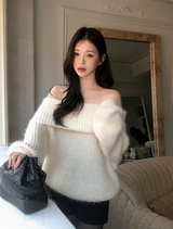Fine Boucle Off Shoulder Loose Knit (5color)