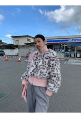ピンクレオパードハイネックジップアップジャンパー