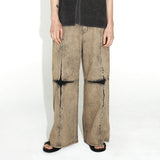 [ULKIN] Cross Raw Edge Denim Pants_Dusty Yellow